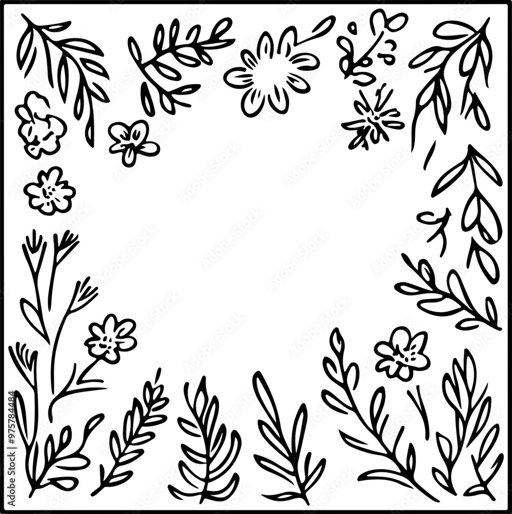 Floral Vector Border with Hand-Drawn Elements Floral Vector Border with Hand-Drawn Elements