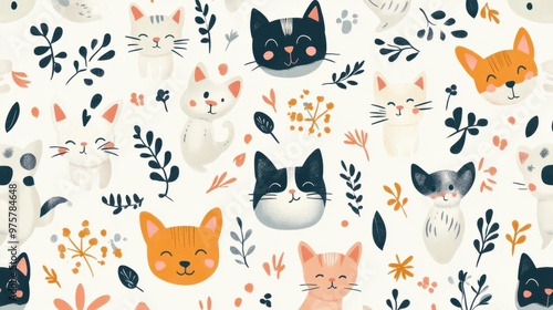 A vector pattern featuring cute animals like cats and dogs, perfect for children products or designs