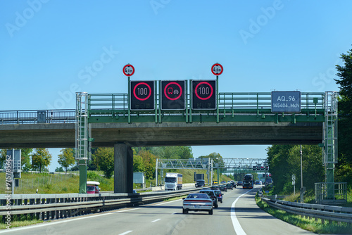 Road signs for traffic on the motorway.