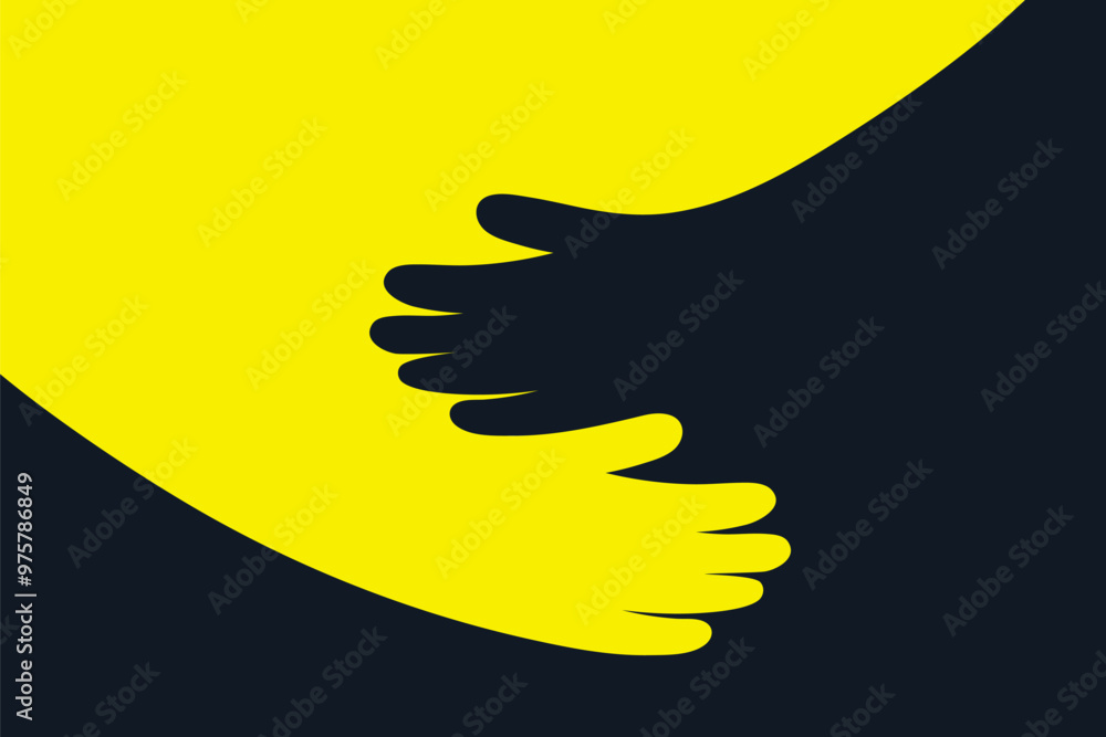 Obraz premium Minimalistic graphic of hands holding each other, conveying themes of unity, care, and assistance. Great for website banners and social media headers
