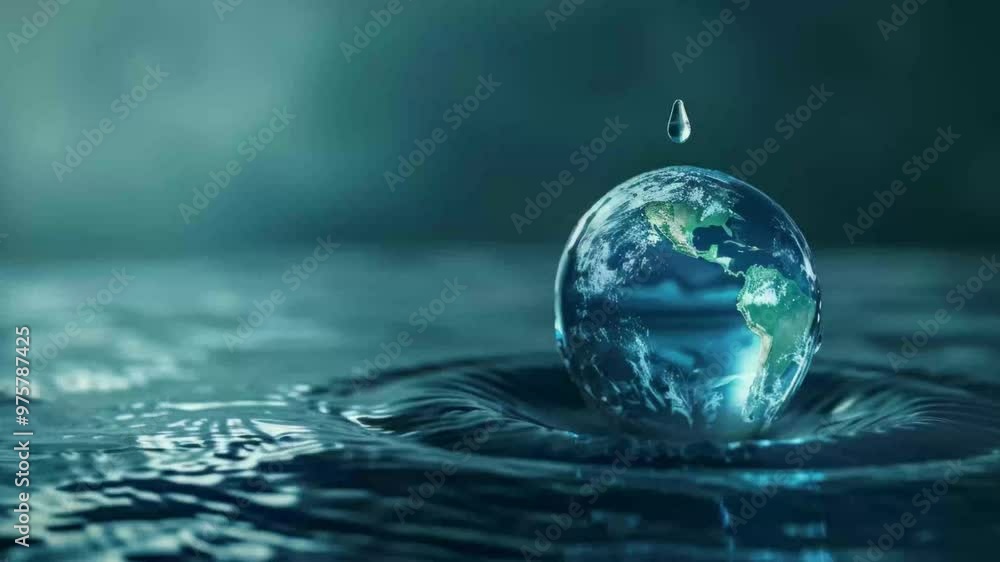 A highly detailed and realistic interpretation of the Earth as a drop of water suspended above a water surface with waves diverging from the point of impact. . A highly detailed and realistic interpretation of the Earth as a drop of water suspended above a water surface with waves diverging from the point of impact. .