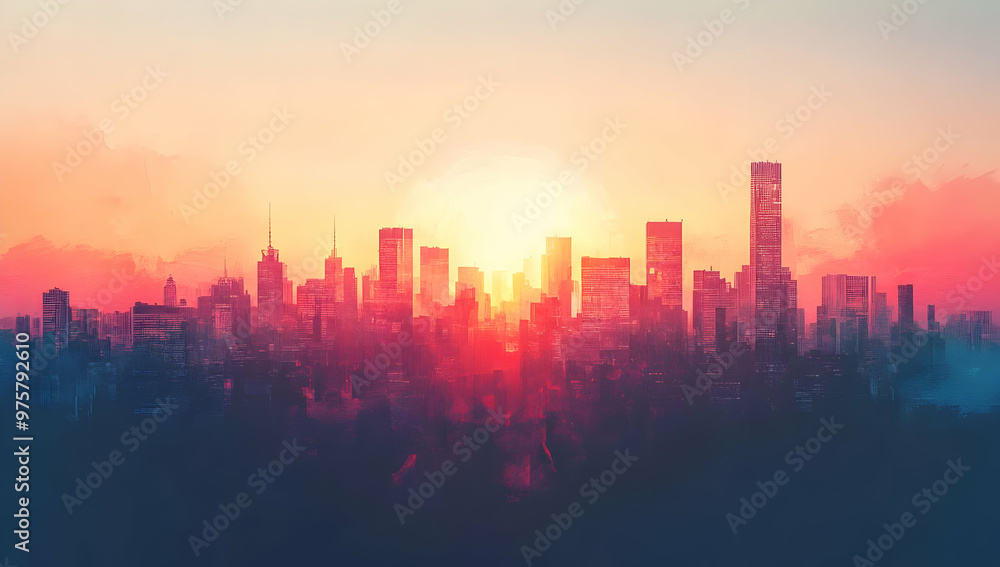 Vibrant sunset over a city skyline, showcasing a stunning blend of colors and silhouettes in a tranquil urban setting. Vibrant sunset over a city skyline, showcasing a stunning blend of colors and silhouettes in a tranquil urban setting.