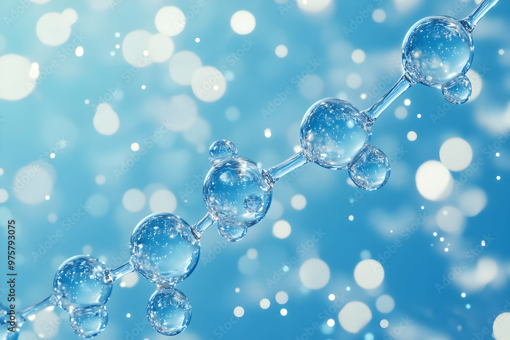 Close-up of water bubbles on a delicate string, sparkling against a soft blue background, creating a serene and refreshing atmosphere. Close-up of water bubbles on a delicate string, sparkling against a soft blue background, creating a serene and refreshing atmosphere.
