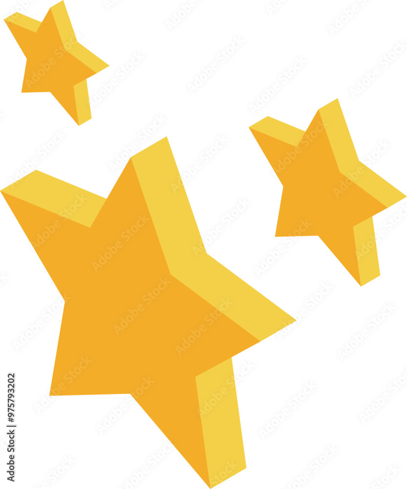 Three dimensional yellow stars are floating on a white background Three dimensional yellow stars are floating on a white background