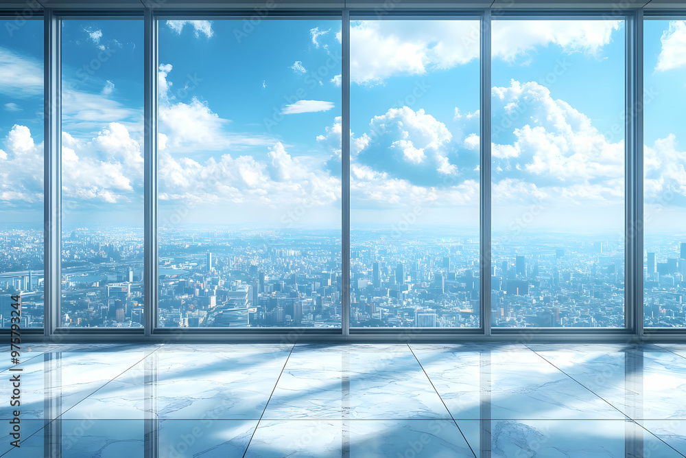 Modern office space with panoramic city view and bright sky, ideal for business, inspiration, and relaxation. Modern office space with panoramic city view and bright sky, ideal for business, inspiration, and relaxation.