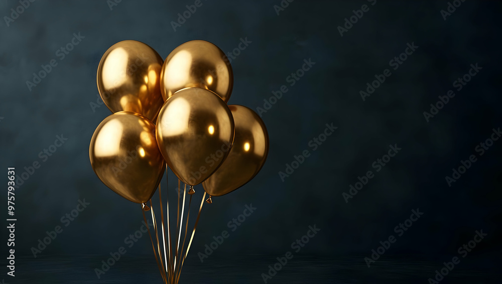 A cluster of shiny gold balloons against a dark backdrop, perfect for celebrations or festive occasions.