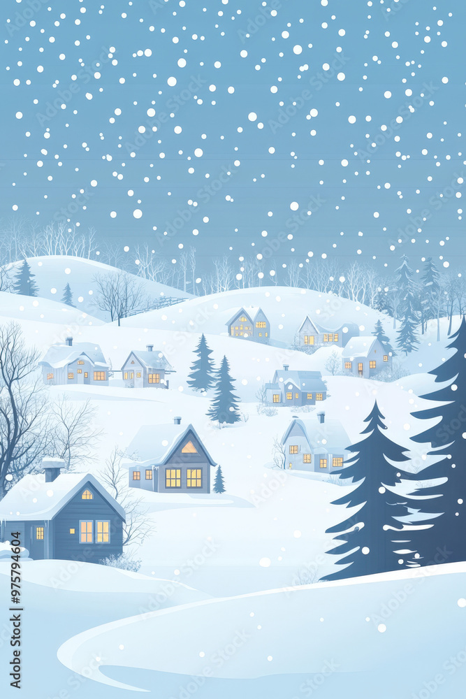 Snowy winter wonderland scene of a village nestled on a hillside Snowy winter wonderland scene of a village nestled on a hillside