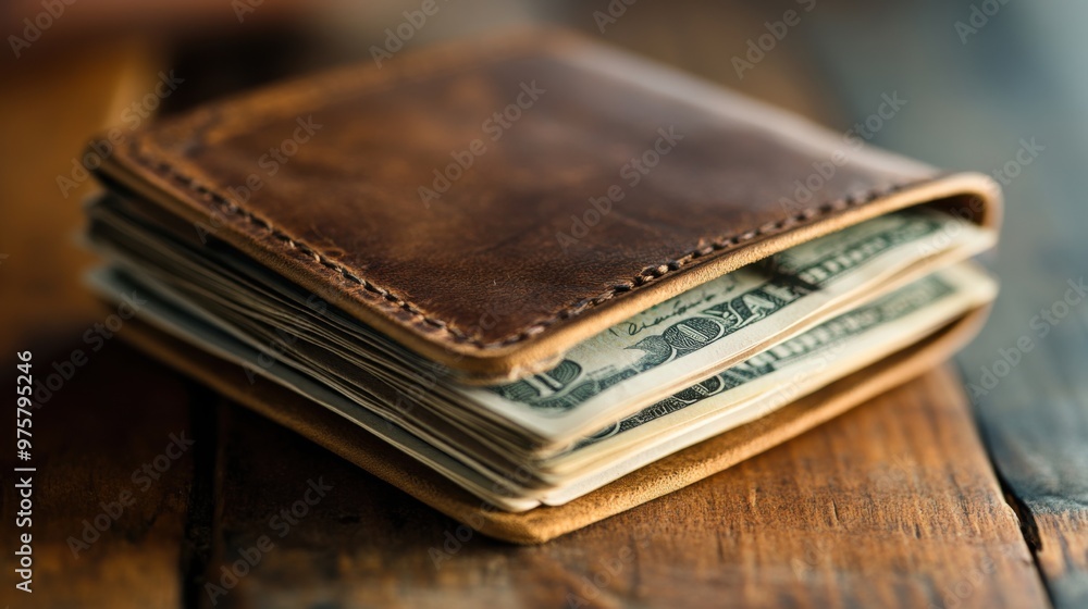 Financial Wealth Growth Concept - Full Wallet with Cash for Savings Deposit Financial Wealth Growth Concept - Full Wallet with Cash for Savings Deposit