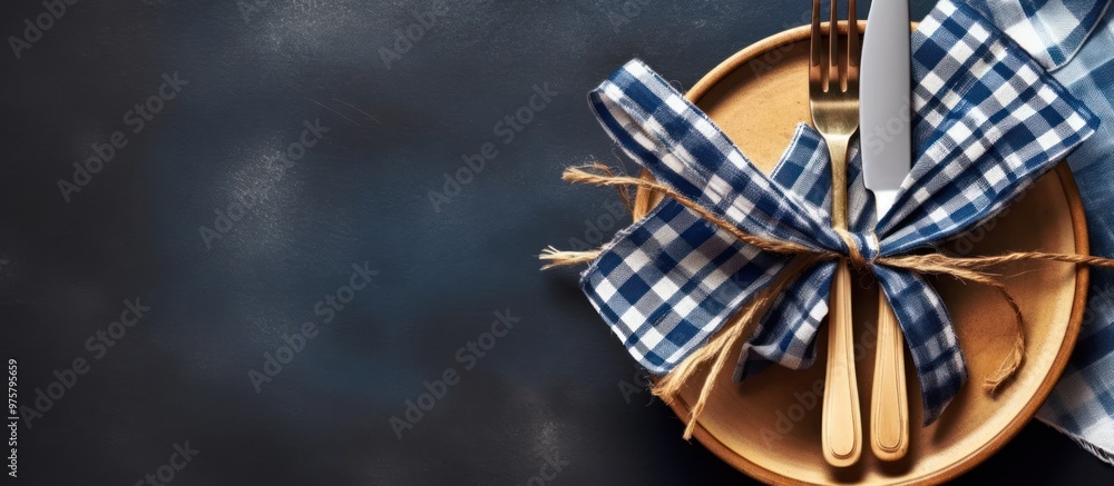 Rustic Table Setting with Blue and White Checkered Napkin Rustic Table Setting with Blue and White Checkered Napkin