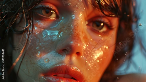 Close-Up Portrait of a Woman with Wet Hair and Glowing Skin