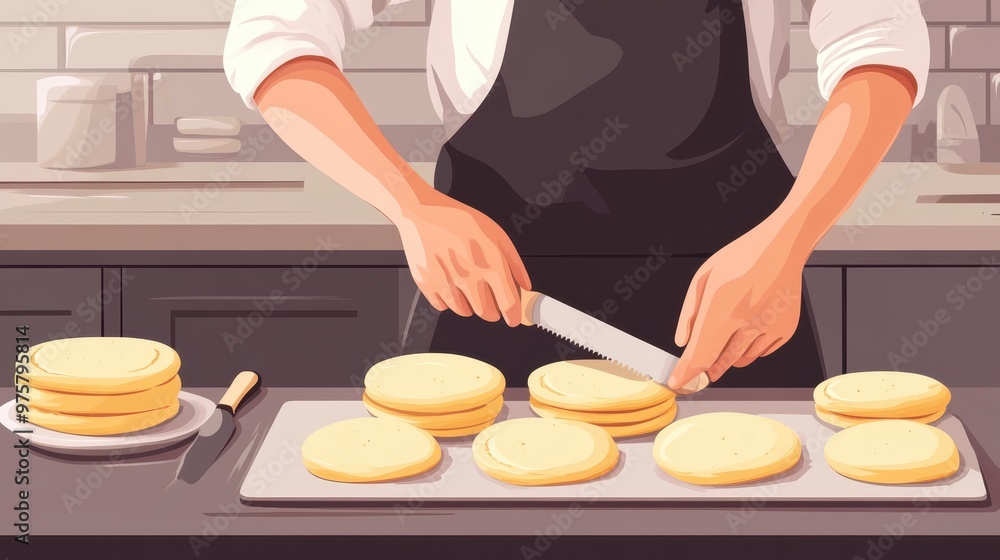 Chef Cutting Round Cakes for Dessert Chef Cutting Round Cakes for Dessert