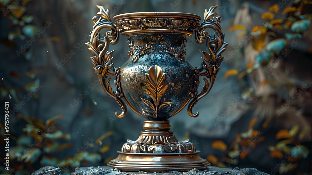 Ornate Golden Vase with Intricate Floral Design Ornate Golden Vase with Intricate Floral Design