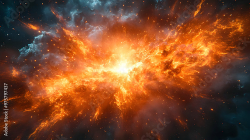 Abstract Space Background with Fiery Explosion