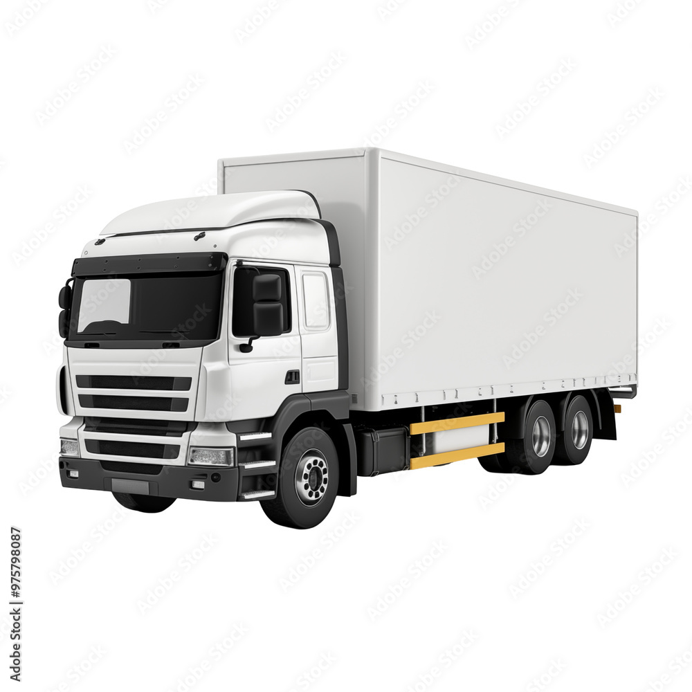 Large White Cargo Truck Parked On A Transparent Background Large White Cargo Truck Parked On A Transparent Background