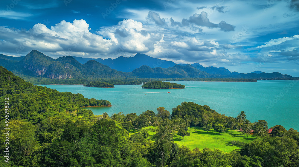 Langkawi Island is beautiful, the sea is beautiful, the sky is clear, the clouds are beautiful, and the trees are green. Langkawi Island is beautiful, the sea is beautiful, the sky is clear, the clouds are beautiful, and the trees are green.