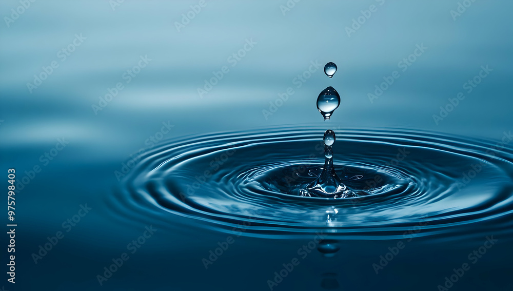 A serene water droplet creating ripples in a calm blue pool, capturing the beauty of nature's tranquility. A serene water droplet creating ripples in a calm blue pool, capturing the beauty of nature's tranquility.