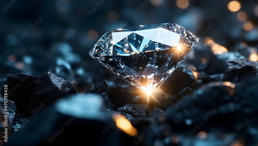 A stunning diamond sparkling on a dark surface, showcasing its brilliance and unique facets, perfect for luxury and elegance themes. A stunning diamond sparkling on a dark surface, showcasing its brilliance and unique facets, perfect for luxury and elegance themes.