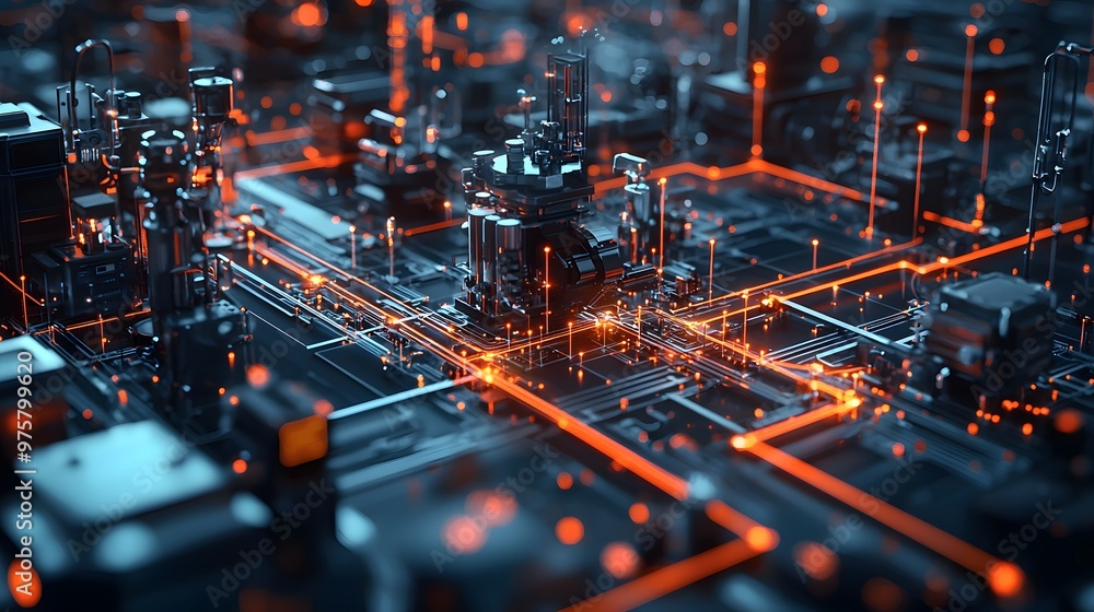 Showcasing a High-Tech Digital Network with Interconnected Components and Luminous Light Trails. Virtual Business Team Concept Showcasing a High-Tech Digital Network with Interconnected Components and Luminous Light Trails. Virtual Business Team Concept
