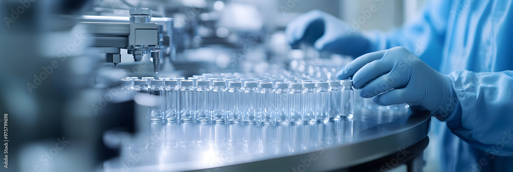 staff check Medical vials on production line at pharmaceutical factory, Pharmaceutical machine working pharmaceutical glass bottles production line, staff check Medical vials on production line at pharmaceutical factory, Pharmaceutical machine working pharmaceutical glass bottles production line,