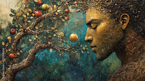 detailed close-up of spiritual fruit bearing as depicted in the parable of the sower, capturing the essence of growth, religious insight, and the fruitful results of faith photo