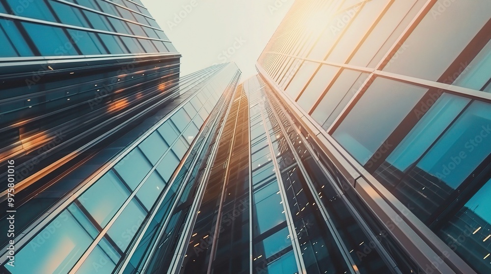 An abstract panoramic view presenting the grandeur of modern office buildings. The buildings stand tall with sleek and modern designs An abstract panoramic view presenting the grandeur of modern office buildings. The buildings stand tall with sleek and modern designs