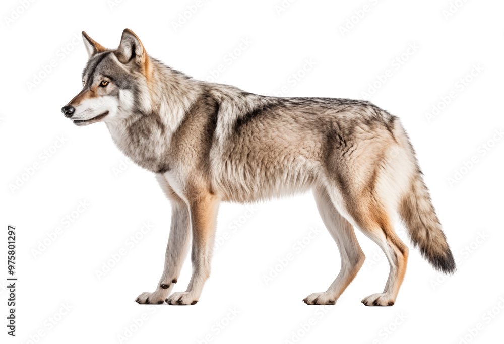 Majestic Gray Wolf Standing In Profile Isolated On Transparent Background Majestic Gray Wolf Standing In Profile Isolated On Transparent Background