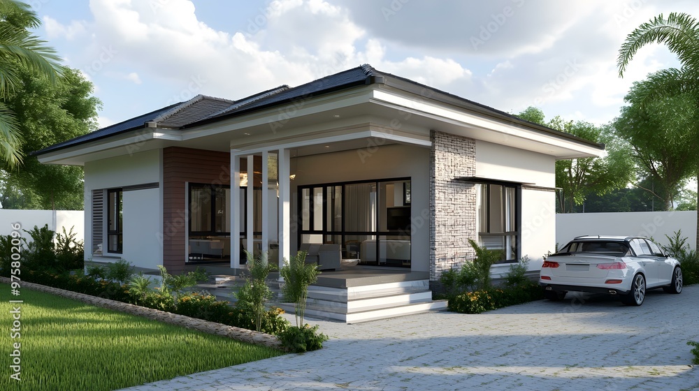Modern Minimalist House Exterior Design With Car and Green Lawn Modern Minimalist House Exterior Design With Car and Green Lawn