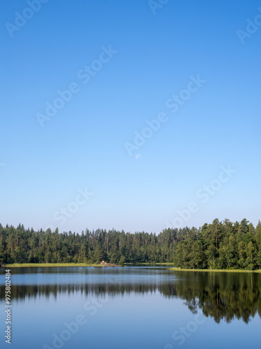 forest lake with moon in sky
