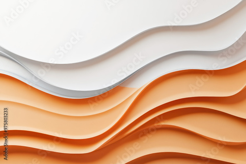 Waves of Softness, an abstract composition featuring flowing layers of white, gray, and warm orange hues, creating a serene and modern aesthetic.