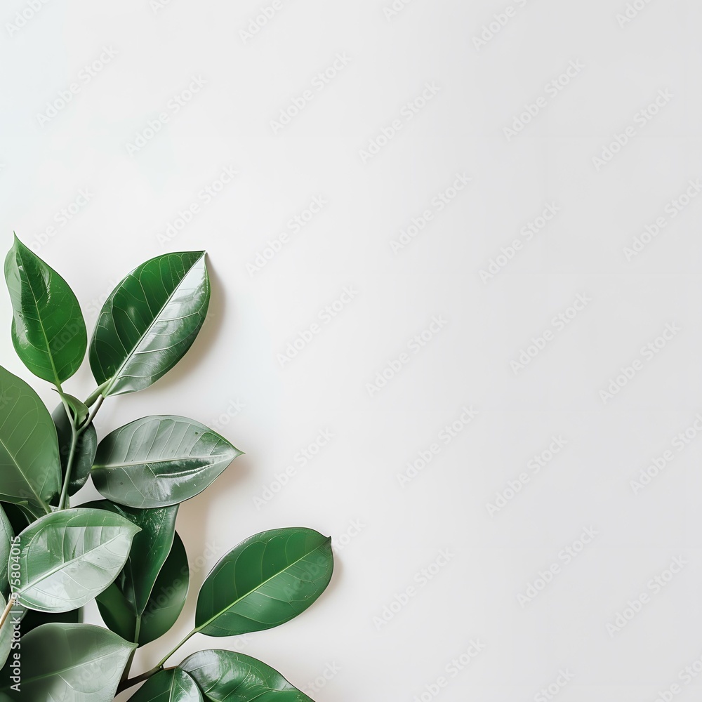 Green Leaves on White Background Minimalist Flat Lay Green Leaves on White Background Minimalist Flat Lay