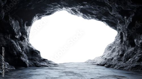 cave opening hole isolated with transparent white background 