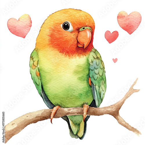cute Gold Lovebird watercolor clipart illustration isolated
