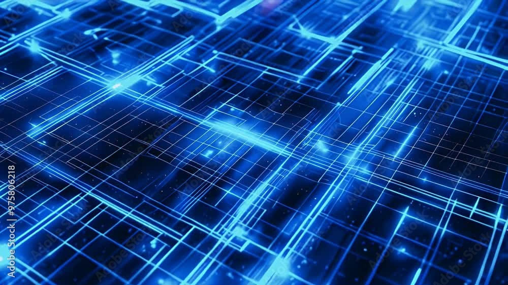 A digital grid with glowing blue lines, representing technology and data networks. A digital grid with glowing blue lines, representing technology and data networks.