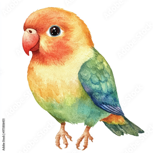 cute Gold Lovebird watercolor clipart illustration isolated