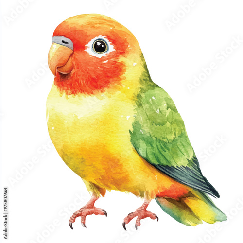 cute Gold Lovebird watercolor clipart illustration isolated