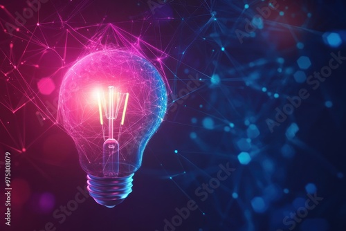 Glowing Light Bulb with Abstract Network Pattern