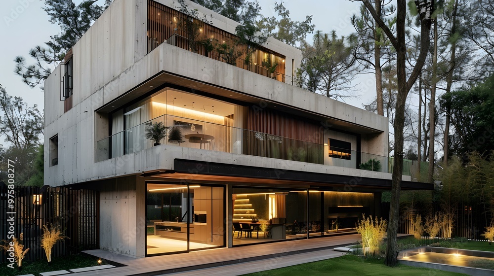Modern Concrete House With Swimming Pool And Green Grass Modern Concrete House With Swimming Pool And Green Grass