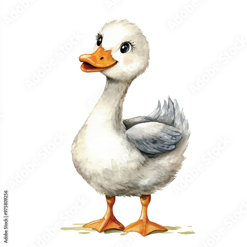 cute Goose watercolor clipart illustration isolated
