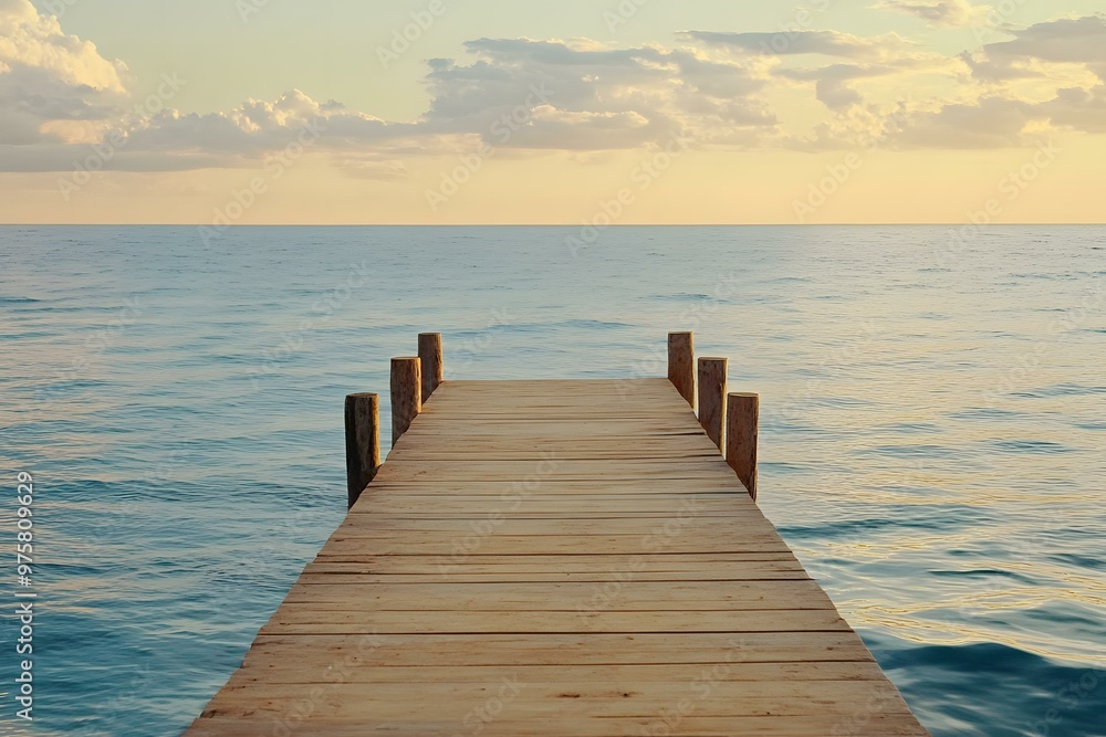 Wooden Pier Extending Out Over Calm Ocean Water Wooden Pier Extending Out Over Calm Ocean Water