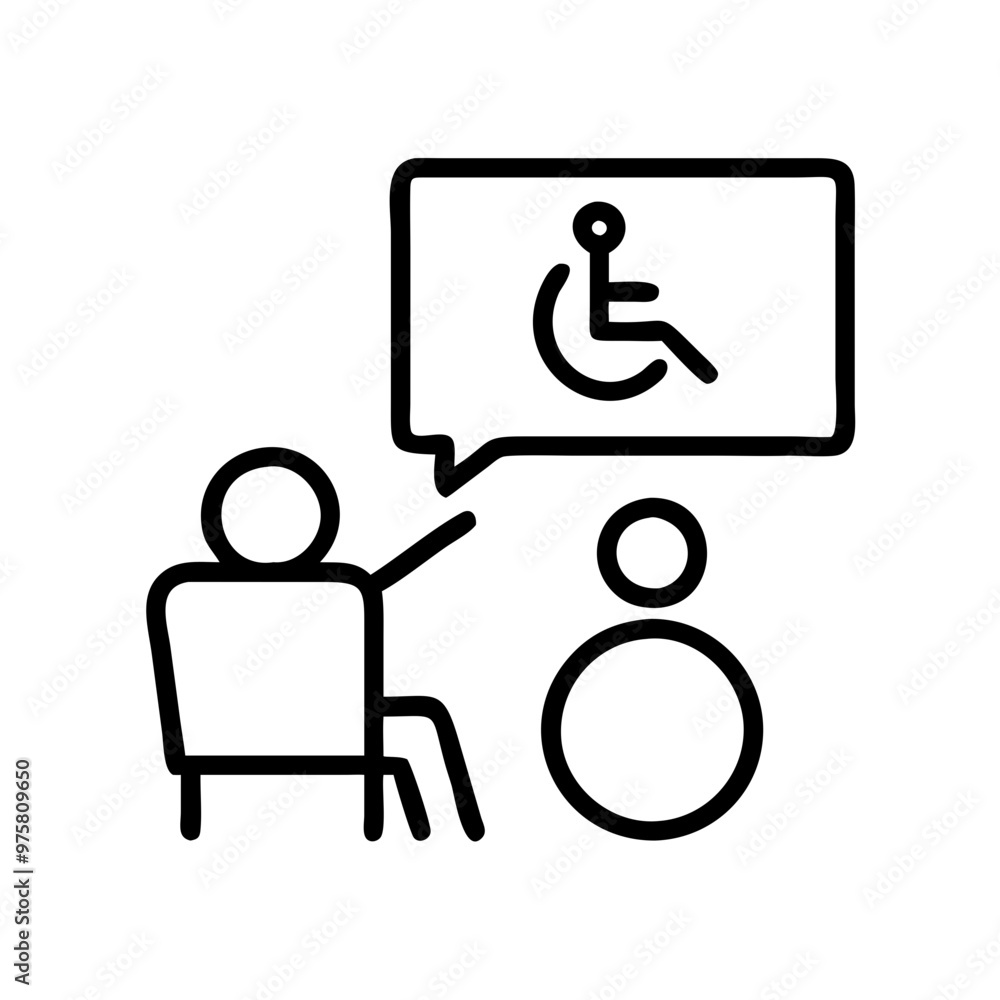 Minimalist Black and White Outline Icon Representing a Disability Conference Minimalist Black and White Outline Icon Representing a Disability Conference