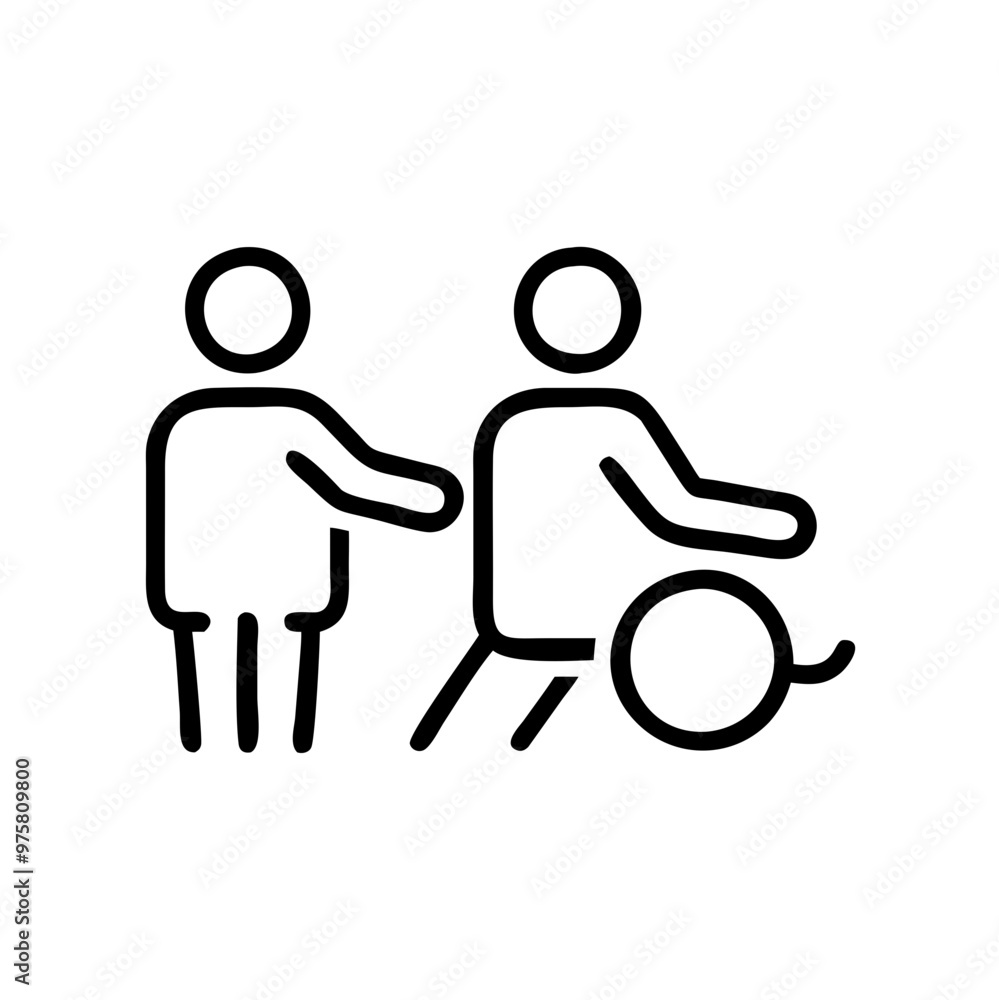 Minimalist Black and White Outline Icon of a Disability Support Group Minimalist Black and White Outline Icon of a Disability Support Group
