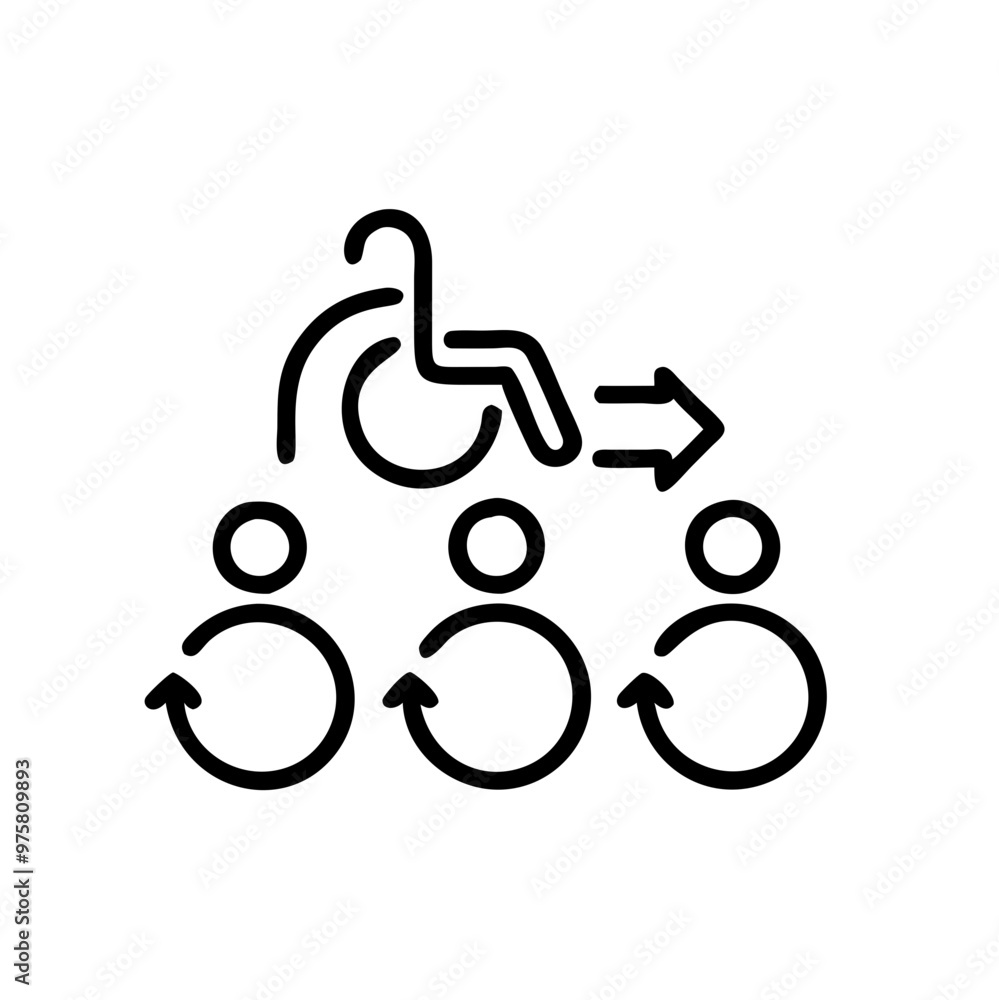 Minimalist Black and White Outline Icon of Inclusive Transportation Minimalist Black and White Outline Icon of Inclusive Transportation