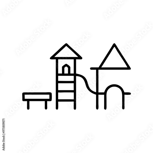Minimalist Black and White Outline Icon of an Inclusive Playground