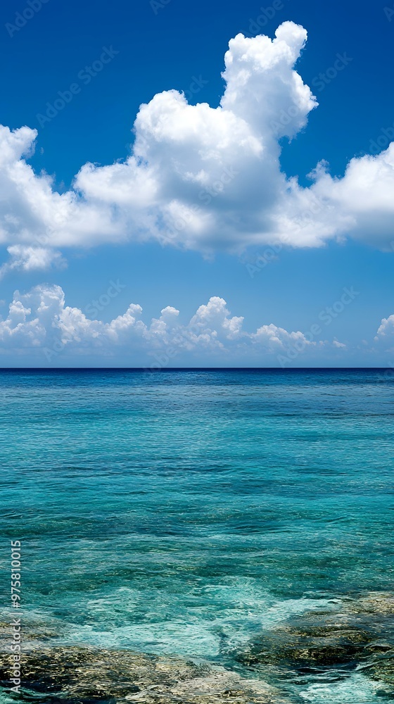 Fototapeta premium Blue Sky White Clouds and Blue Sea