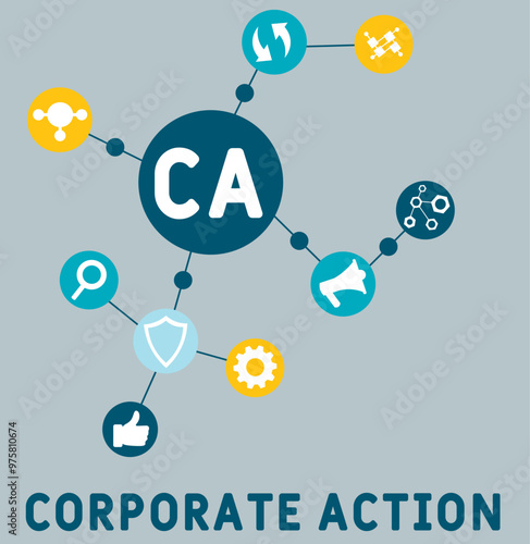 CA - corporate action acronym. business concept background. vector illustration concept with keywords and icons. lettering illustration with icons for web banner, flyer, landing