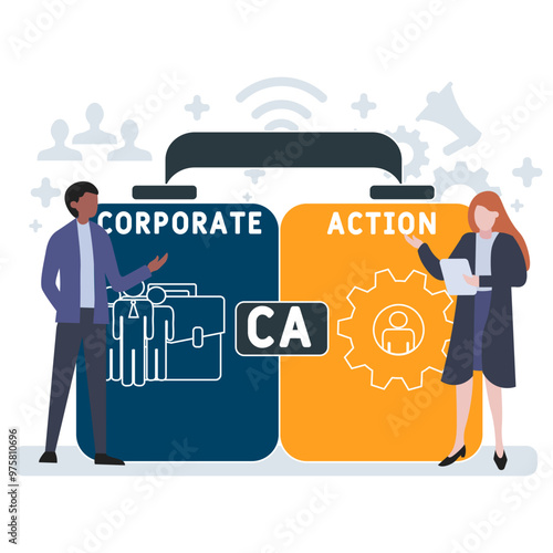 CA - corporate action acronym. business concept background. vector illustration concept with keywords and icons. lettering illustration with icons for web banner, flyer, landing