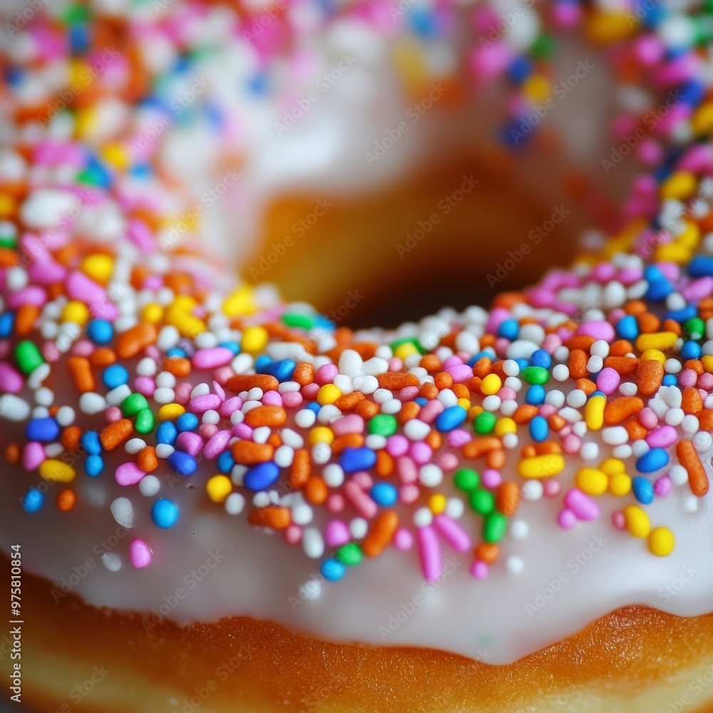 Zoomed-in view of a sprinkle-covered donut.
Zoomed-in view of a sprinkle-covered donut.