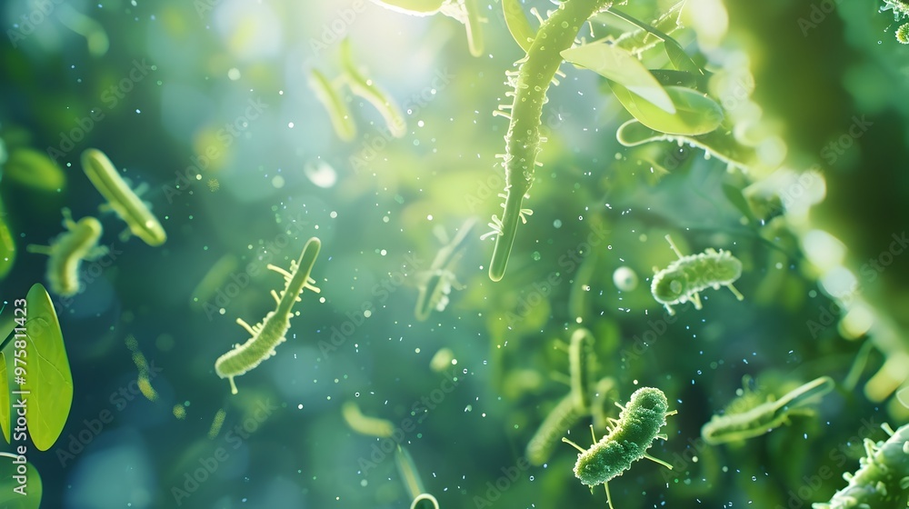 Fototapeta premium Bioengineered Bacteria Producing Biodegradable Materials for Sustainable Solutions