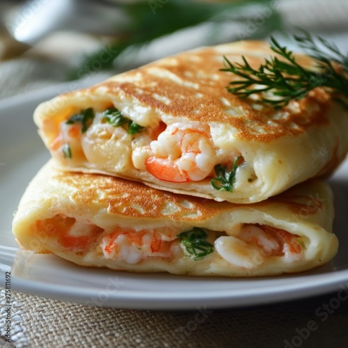 Pancakes served with a seafood twist.
 photo