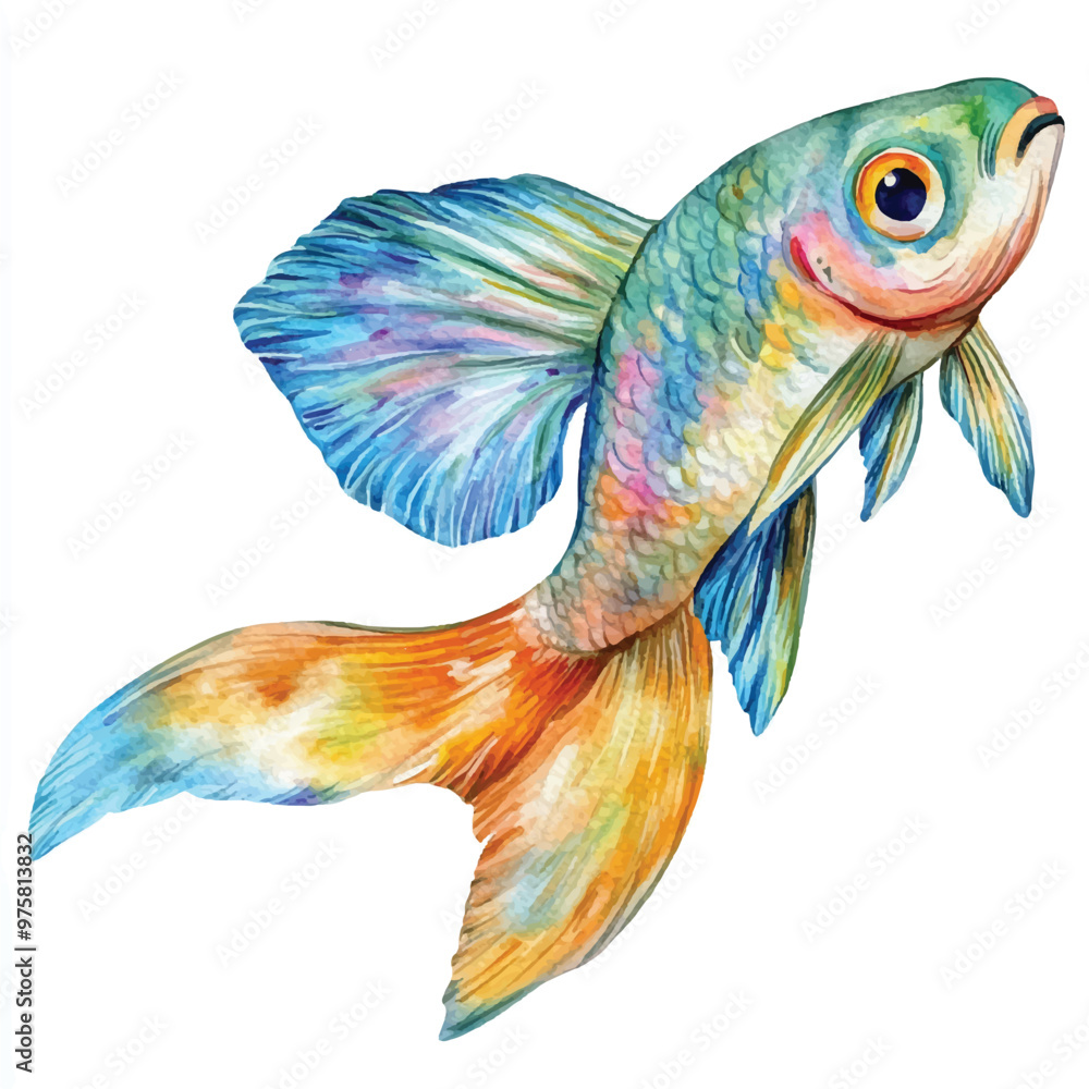 Fototapeta premium cute Guppy fish watercolor clipart illustration isolated